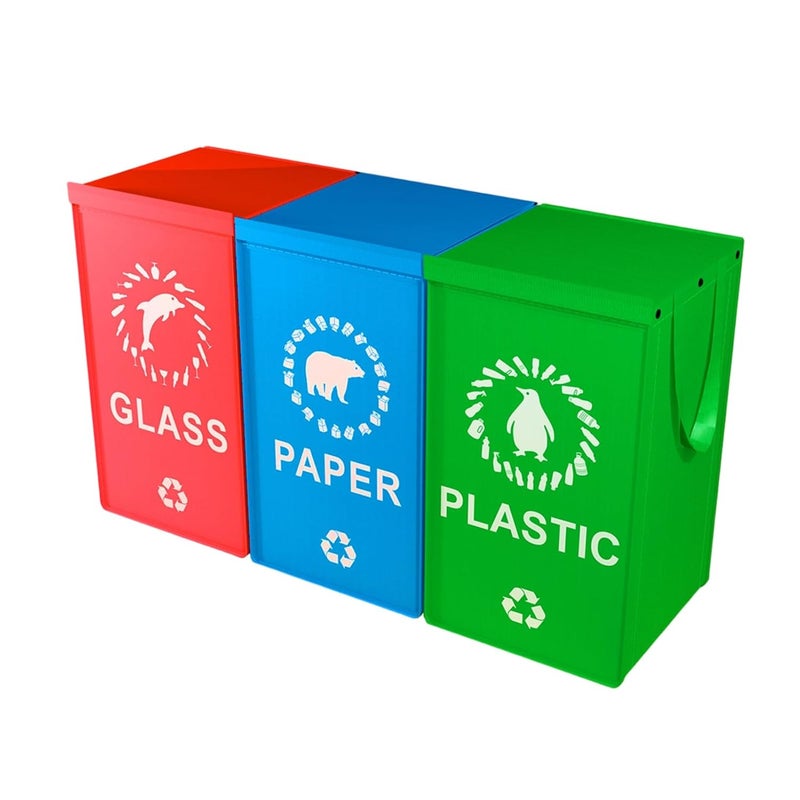 أكياس إعادة التدوير الثقيلة المقاومة للماء والقابلة لإعادة الاستخدام، 3 قطع بمقابض للعلب والمطبخ والمنزل - Image 1